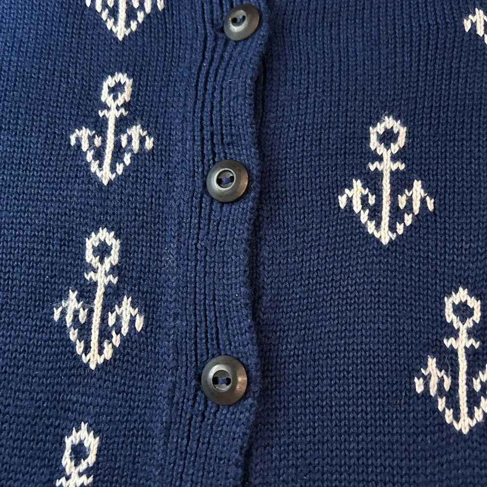 VINTAGE 90s MISO: Healthy to Wear Cotton Nautical Cardigan Sweater Navy M-L - Picture 6 of 9
